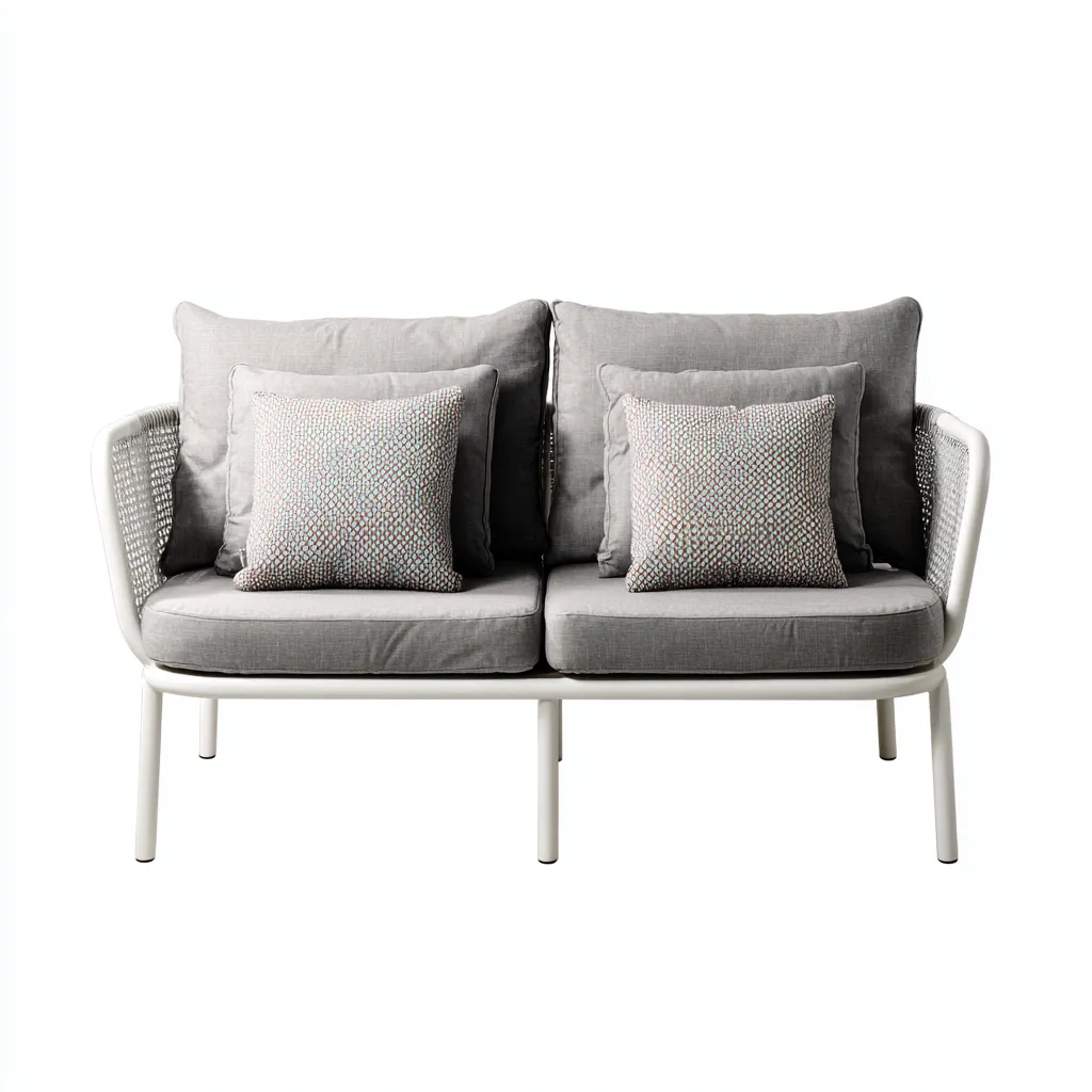 Canapé de jardin en métal et tissu 142x82x80 cm - gris clair - pour extérieur - style moderne-Placidovae