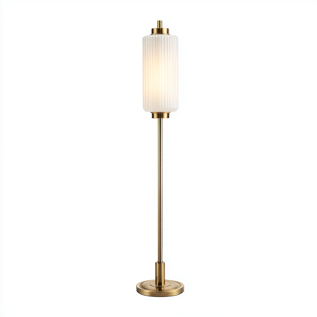 Lampadaire métal et verre - 22x150 cm - doré et blanc - pour salon style moderne-Placidovae