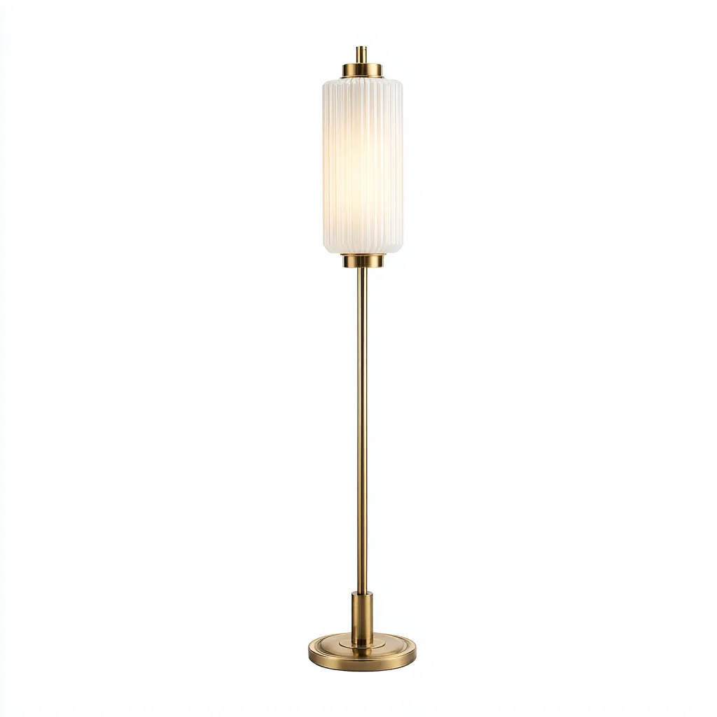 Lampadaire métal et verre - 22x150 cm - doré et blanc - pour salon style moderne-Placidovae