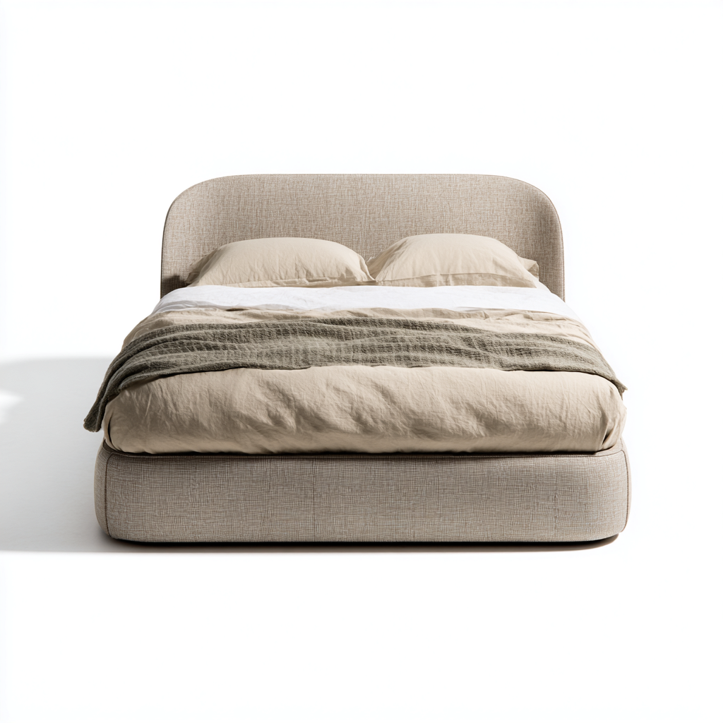 Lit double tissu rembourré 200x180x110 cm - beige - adapté à la chambre - design moderne-Placidovae