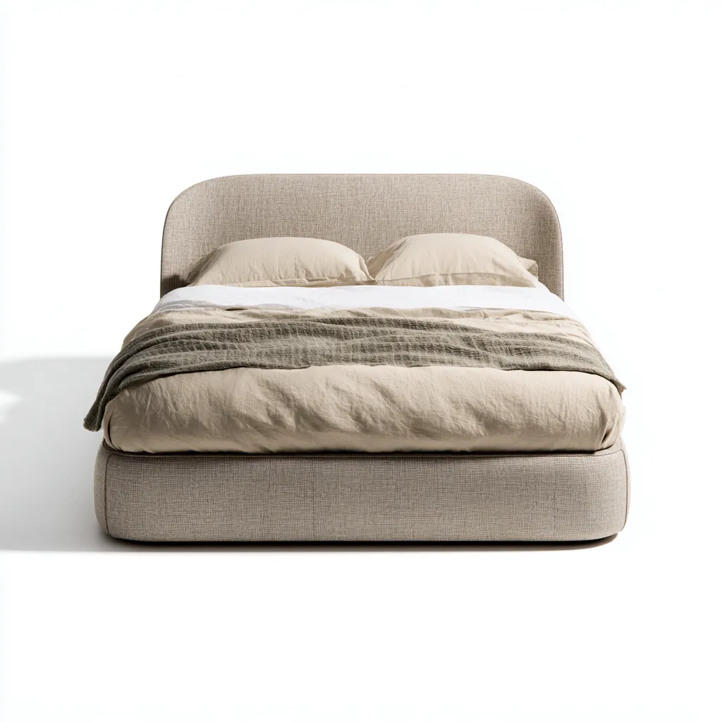 Lit double tissu rembourré 200x180x110 cm - beige - adapté à la chambre - design moderne-Placidovae