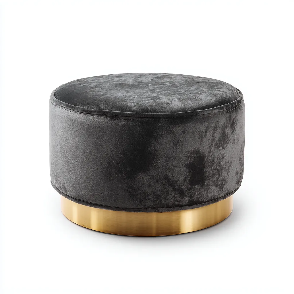 Pouf velours 60x60x42 cm gris fonce - or - style moderne elegant - adapte au salon-Placidovae