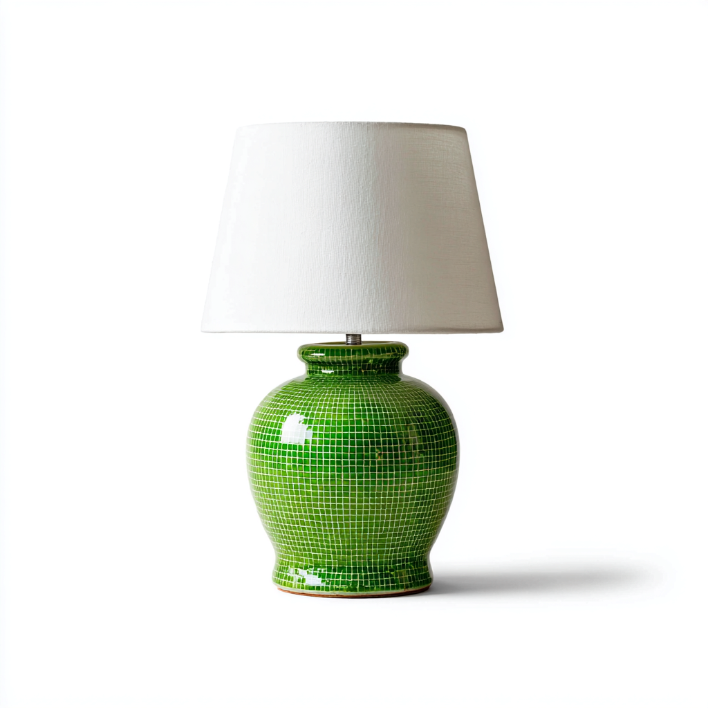 Lampe de table céramique 30x52 cm - vert - blanc - pour salon - style décoratif-Placidovae