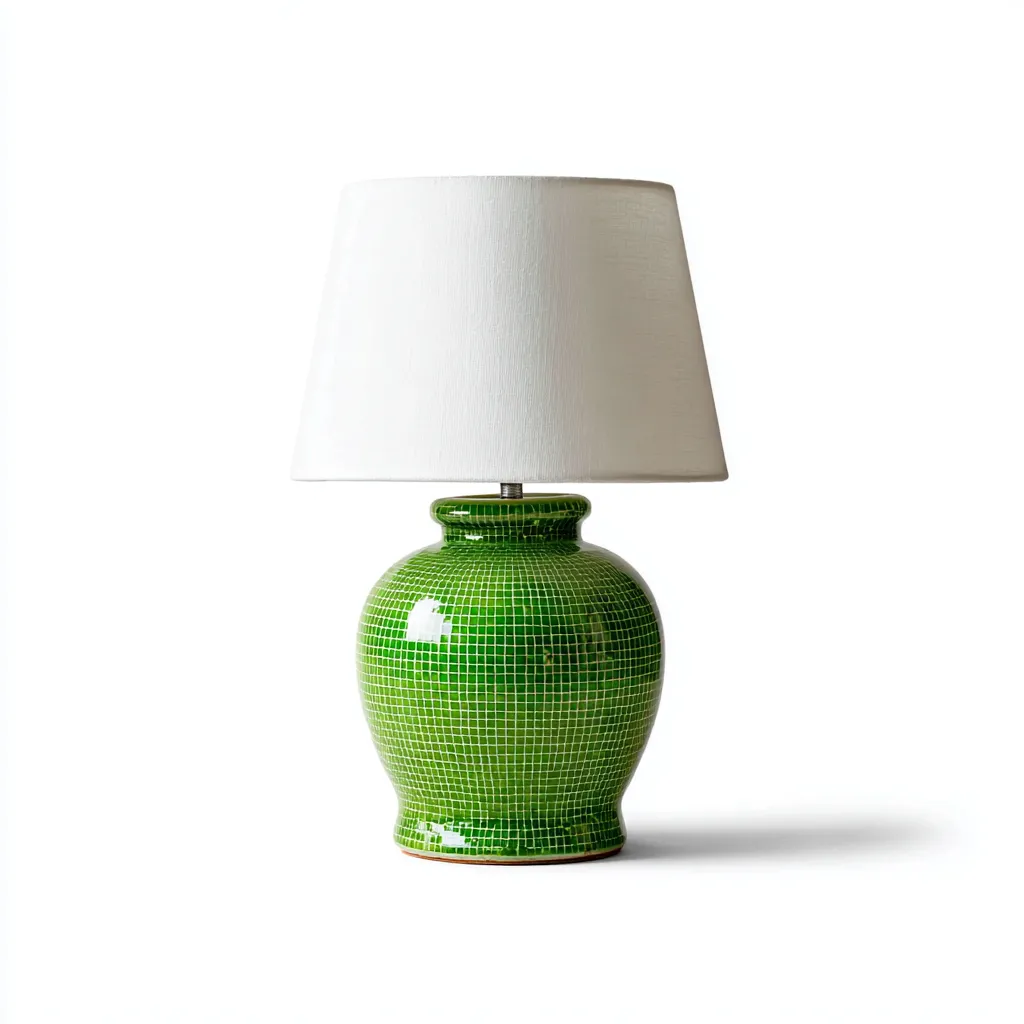 Lampe de table céramique 30x52 cm - vert - blanc - pour salon - style décoratif-Placidovae