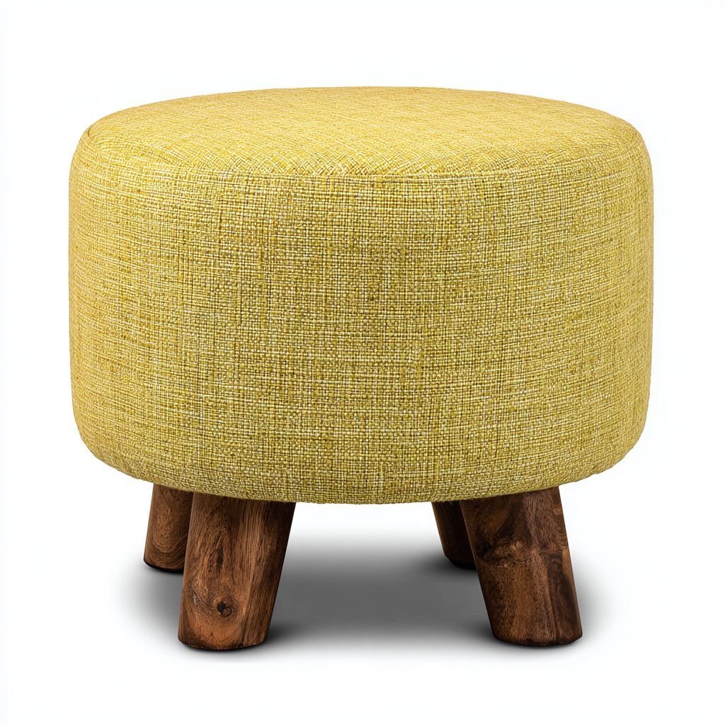 Pouf tissu - pieds en bois 50x50x40 cm jaune clair - bois - style nordique - adapte au salon-Placidovae