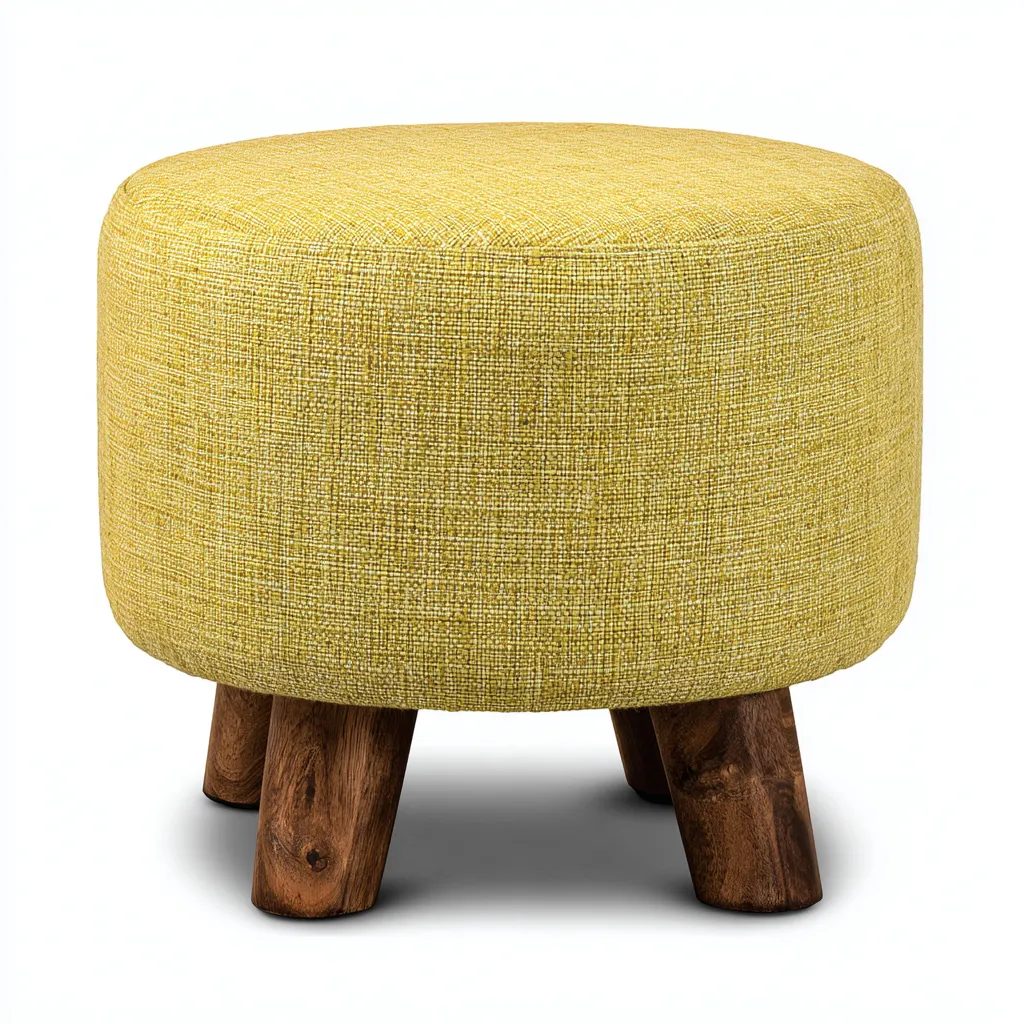 Pouf tissu - pieds en bois 50x50x40 cm jaune clair - bois - style nordique - adapte au salon-Placidovae