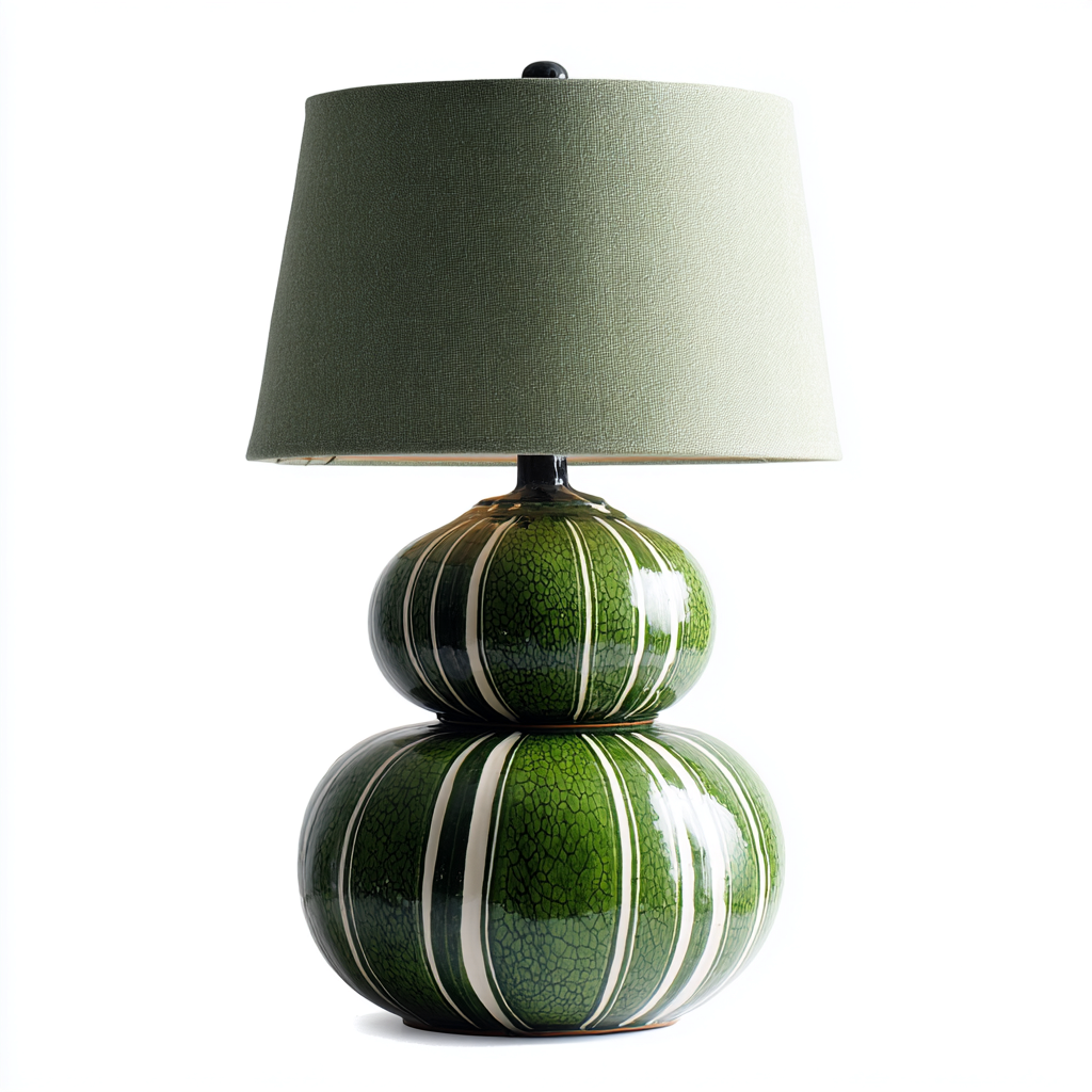 Lampe de table céramique 30x58 cm - vert - blanc - pour salon - style décoratif-Placidovae