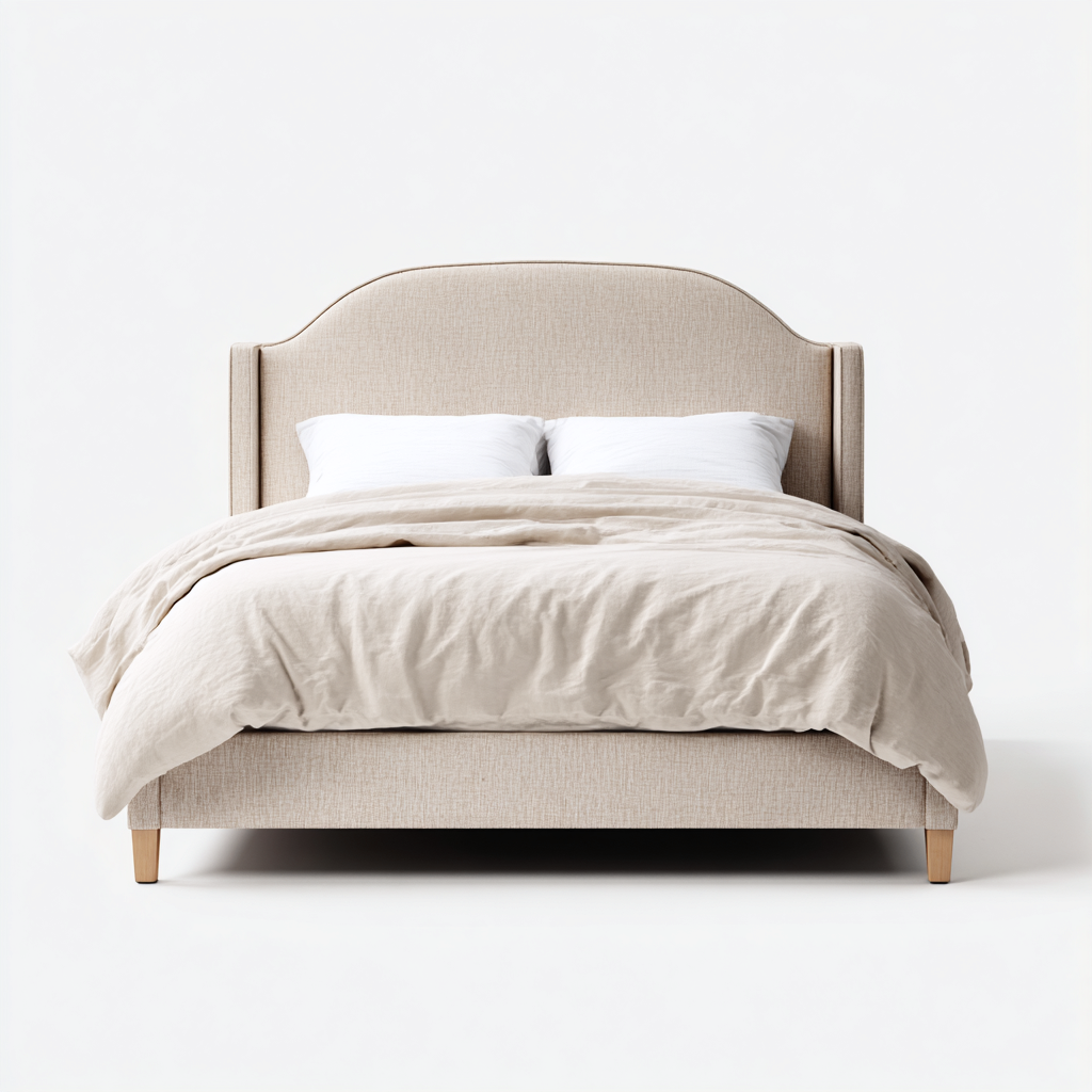 Lit double tissu et bois 200x180x120 cm - beige - blanc - adapté à la chambre - design moderne-Placidovae