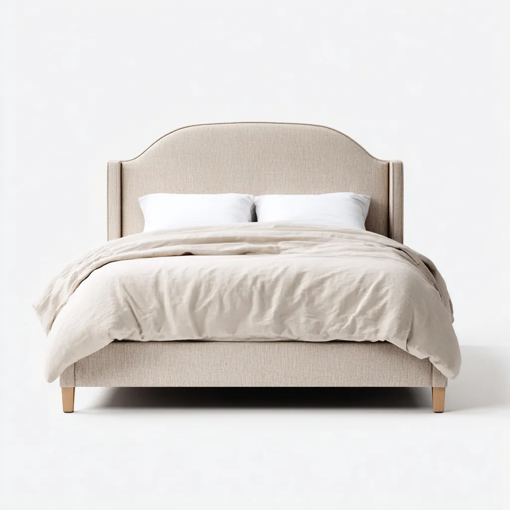 Lit double tissu et bois 200x180x120 cm - beige - blanc - adapté à la chambre - design moderne-Placidovae