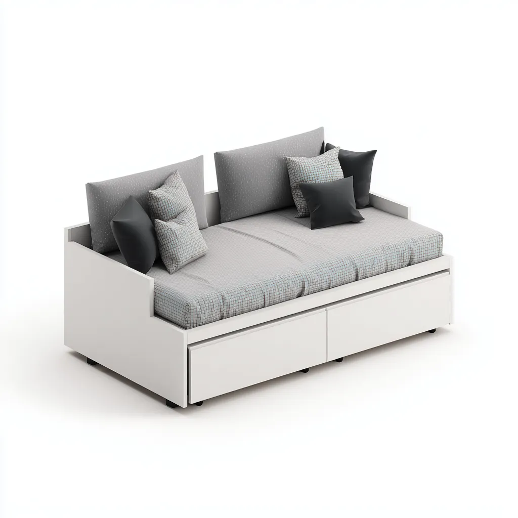 Canapé-lit bois et tissu 209x95x90 cm blanc - gris clair pour chambre - design moderne avec tiroirs de rangement-Placidovae