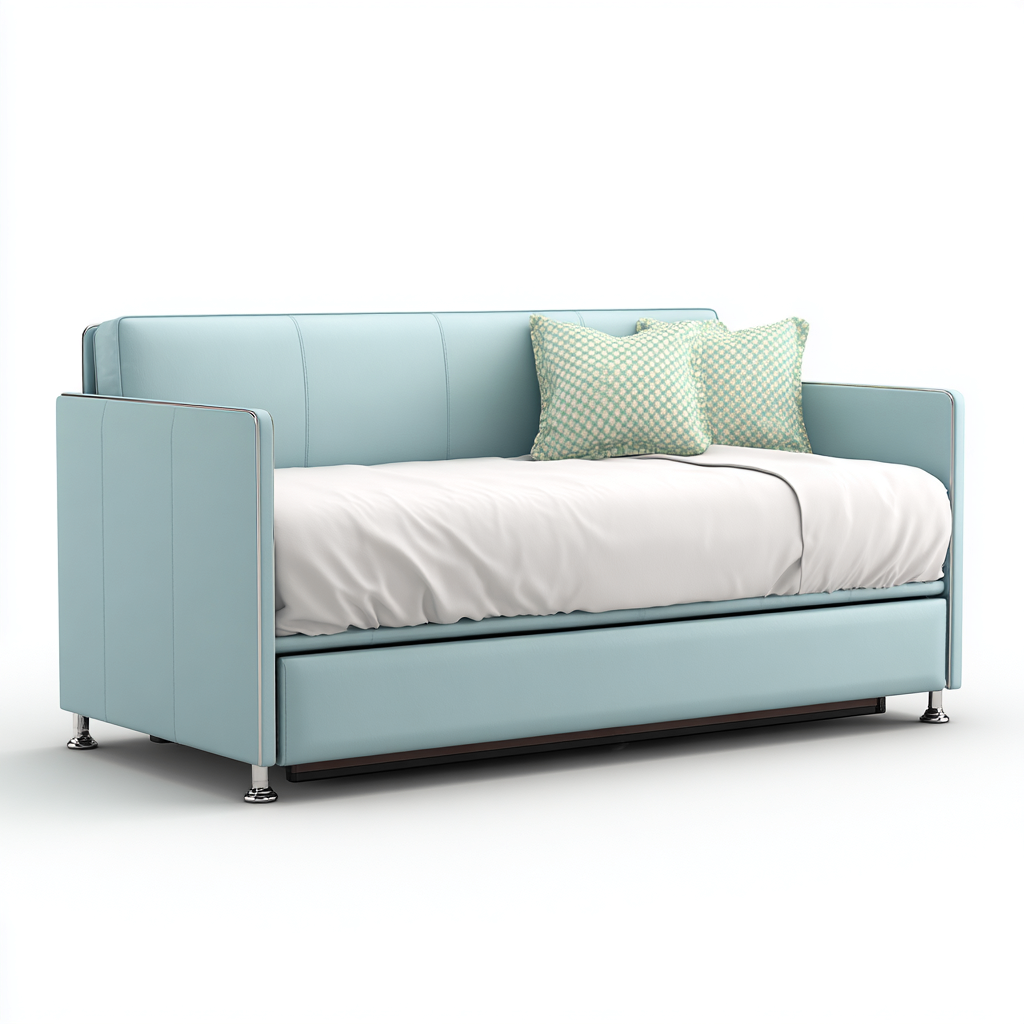 Canapé-lit cuir 189x84x82 cm bleu clair pour chambre - design moderne avec structure extensible-Placidovae
