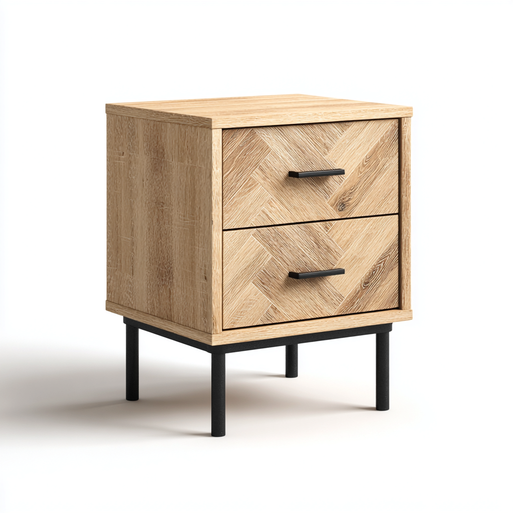 Table de chevet bois MDF 48x38x57 cm - chêne clair - pour chambre - design moderne-Placidovae