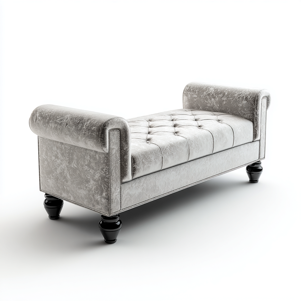 Banc de lit - velours - 120x45x55 cm - gris clair - noir - pour chambre - style classique-Placidovae