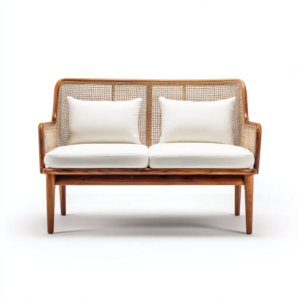 Canapé de jardin en bois et rotin 138x76x85 cm - blanc - pour extérieur - style naturel-Placidovae