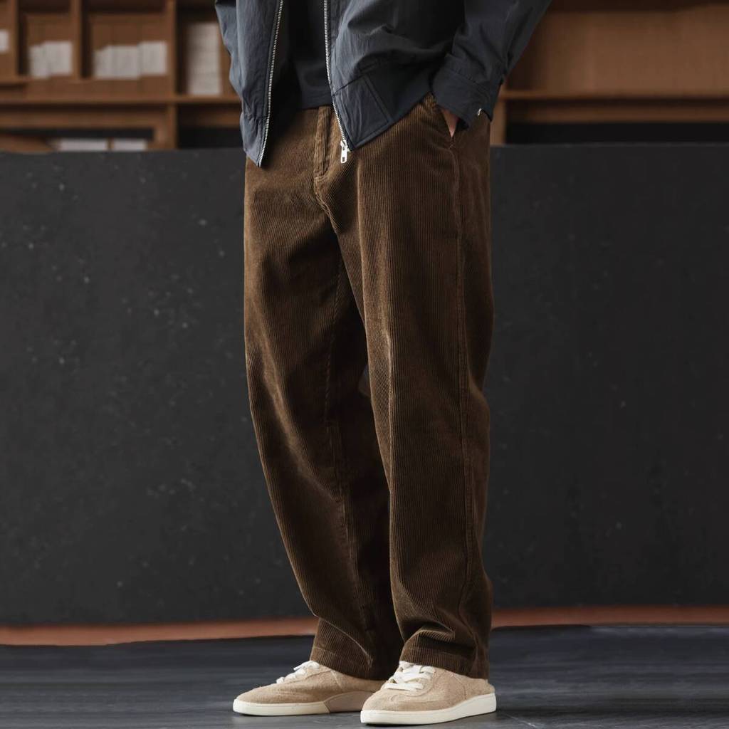 300g Heavy Corduroy Long Pants Bain Style Plus Velvet Thickened Straight Casual Pants
