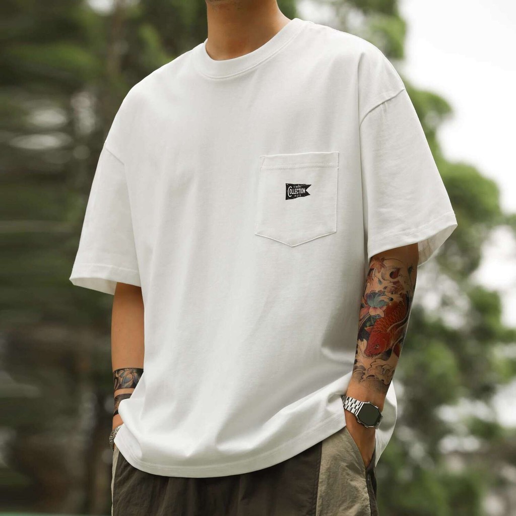 Wuluwear American Style 280g Short-Sleeved T-Shirt Men's Pocket Design Pure Cotton Casual Half-Sleeved Bottoming Shirt