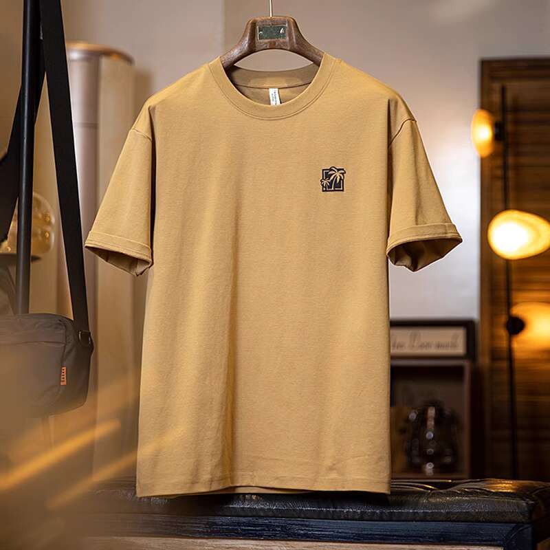Casual Textured Suede Printed Round Neck Half-Sleeved Tee Top Men