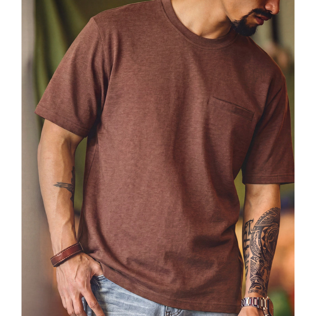 Wuluwear American Retro Pure Cotton Short-Sleeved t-Shirt Men's Summer New Style Brown Fake Pocket Loose Casual Tough Guy Strong t-Shirt