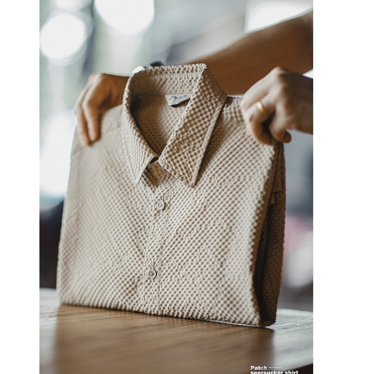 100g Casual Seersucker Non-Iron Long-Sleeved Shirt Texture Thin Lapel Shirt Jacket Men Autumn