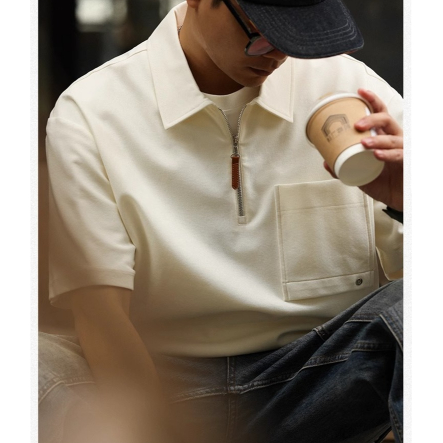  245g Casual Lyocell Short-Sleeved T-Shirt Men Loose Raglan Half-Sleeved Basic TEE