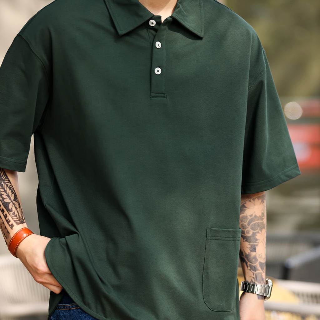 American Solid Color Pocket Lapel Polo Shirt Men's Loose High-End Outdoor Sports Workwear Short-Sleeved T-Shirt