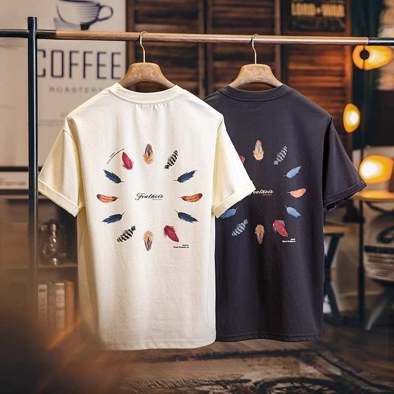 Fun Printed Short-Sleeved t-Shirt Men Summer Loose Casual Painted Half-Sleeved