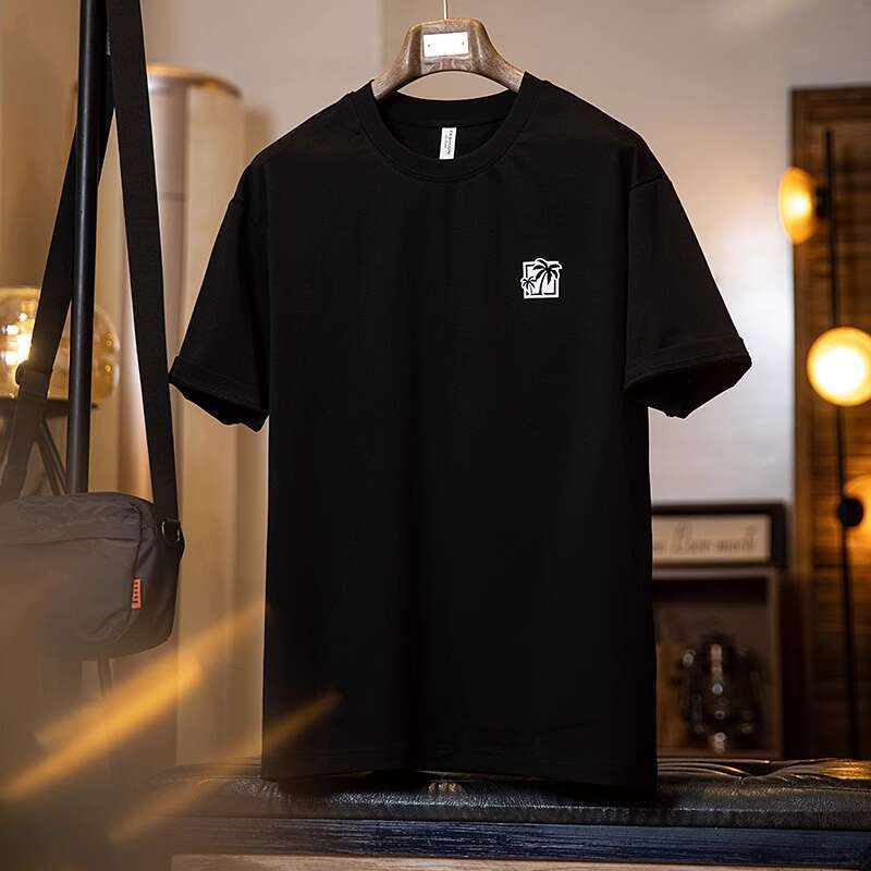 Casual Textured Suede Printed Round Neck Half-Sleeved Tee Top Men
