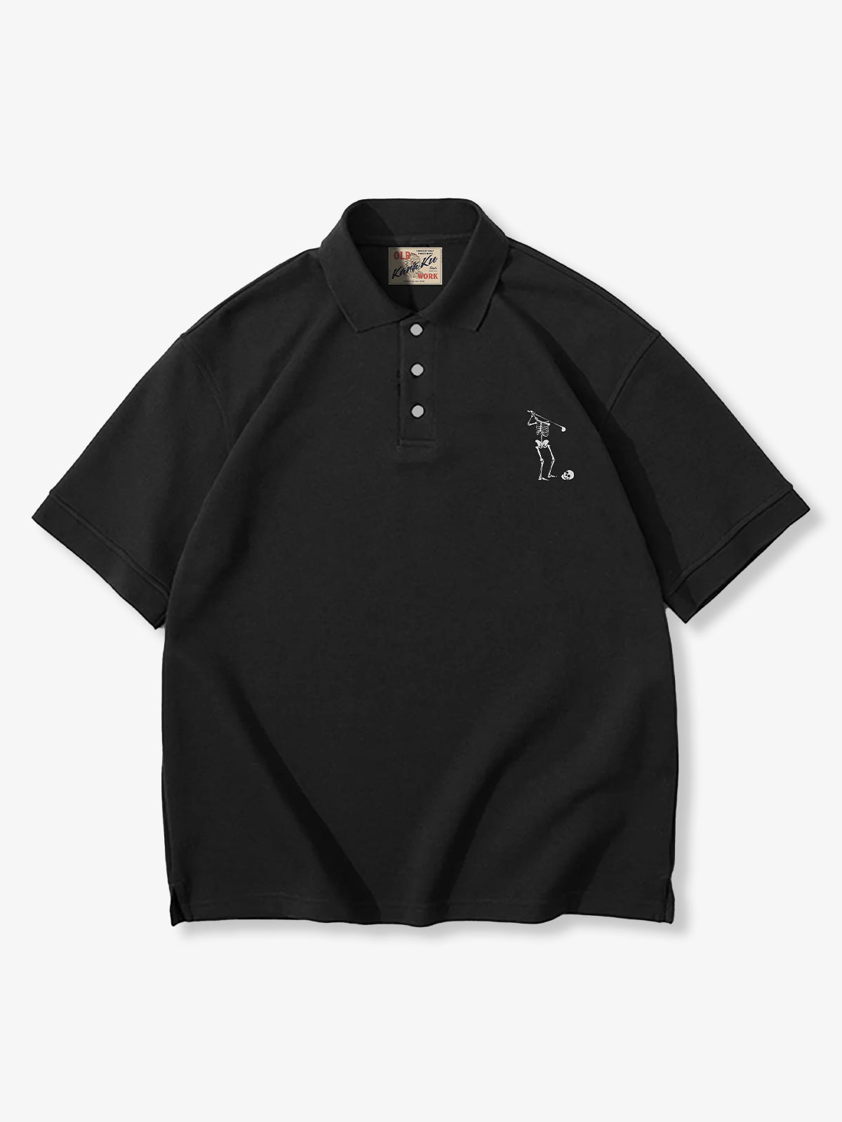 Skeleton Playing Golf Embroidered Cotton Blend Polo Shirt