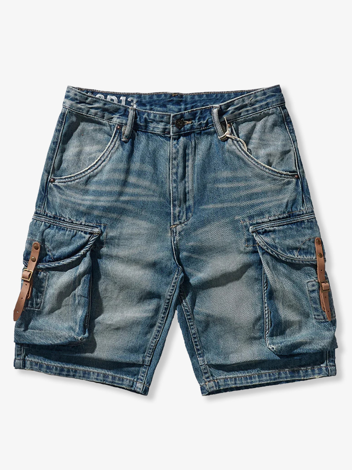 1970s Leather Buckle Washed Denim Shorts