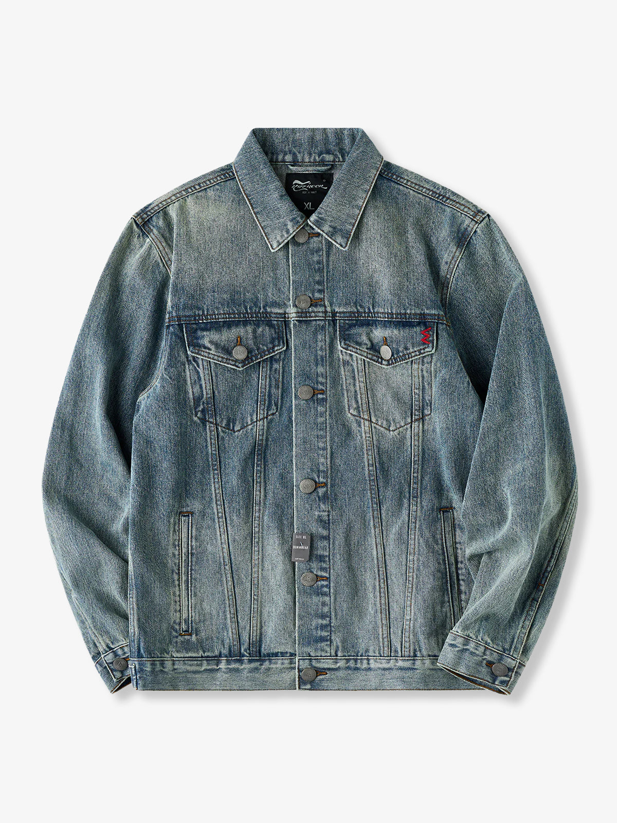 W Mini Embroidery Stone-Washed Denim Work Jacket