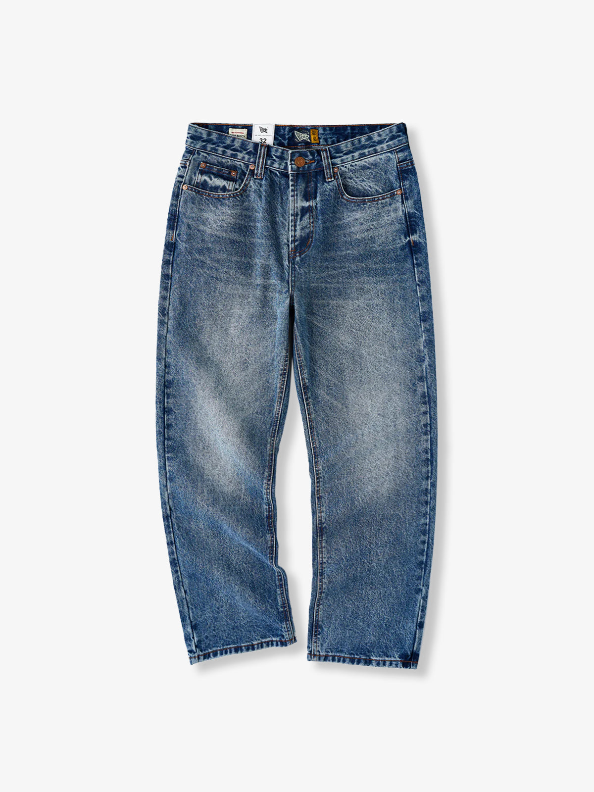 Washed & Whiskered Blue Straight Denim Pants