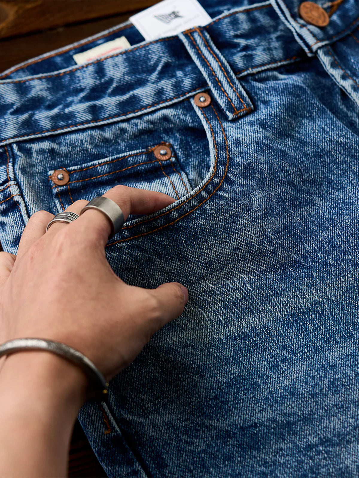 Washed & Whiskered Blue Straight Denim Pants