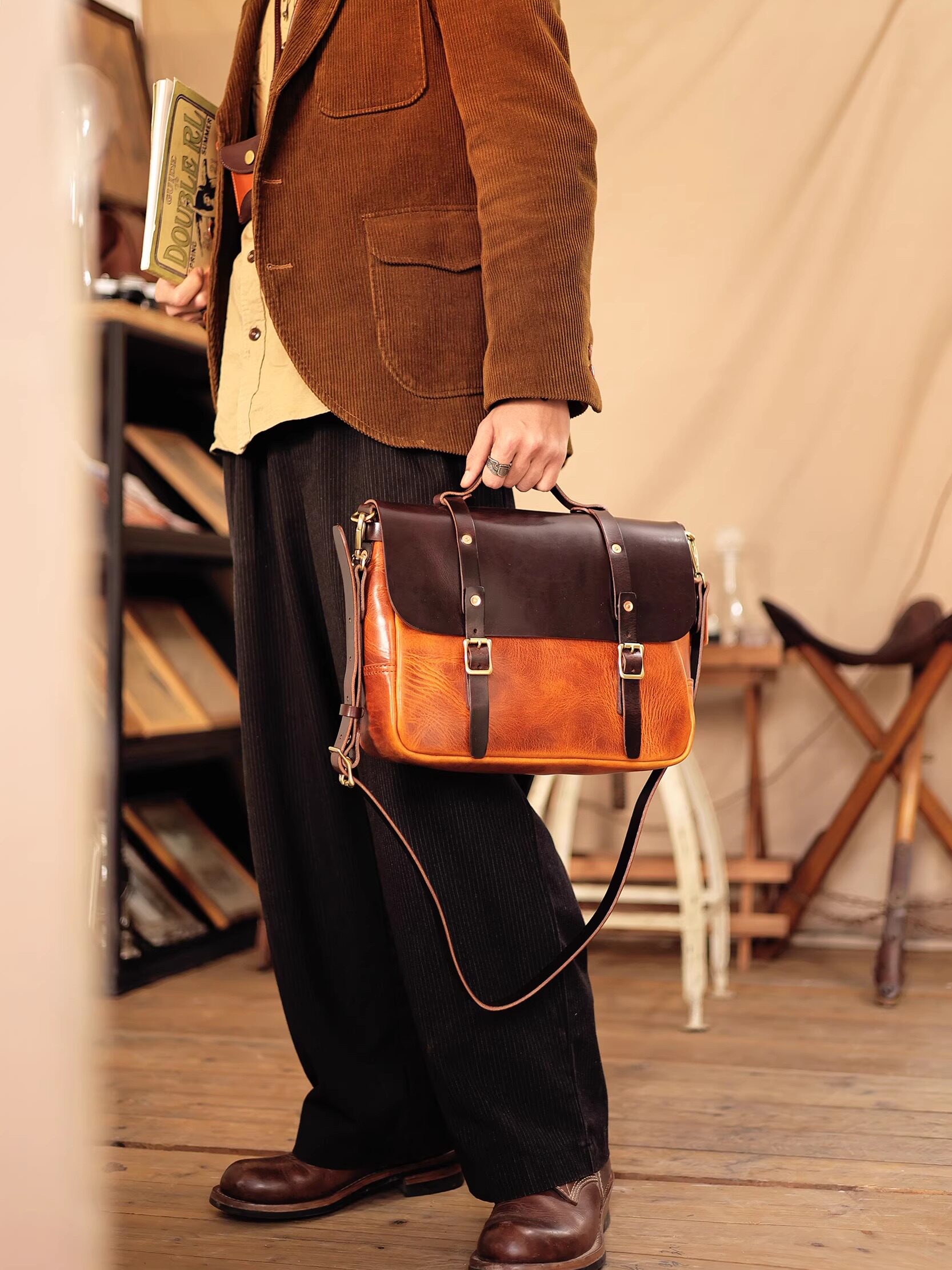 Leather messenger bag