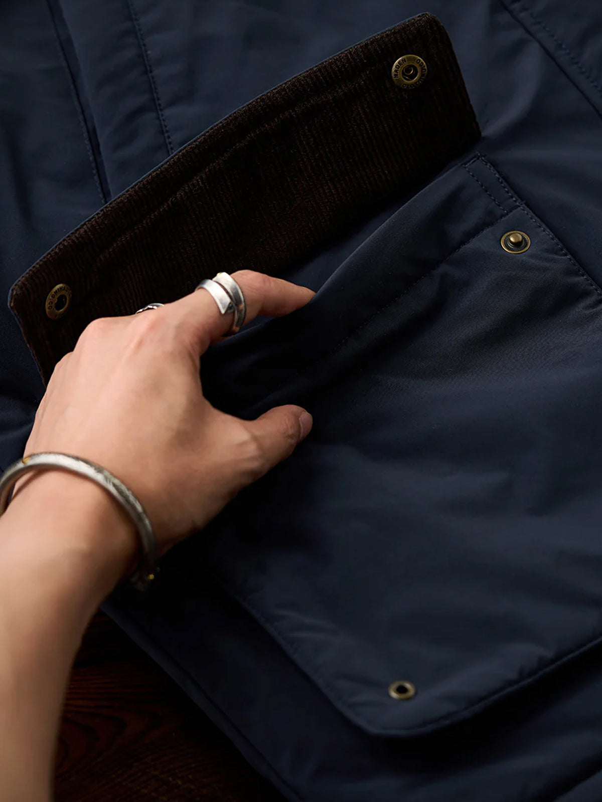 Hunting Jacket with Corduroy Collar and Hook Buttons