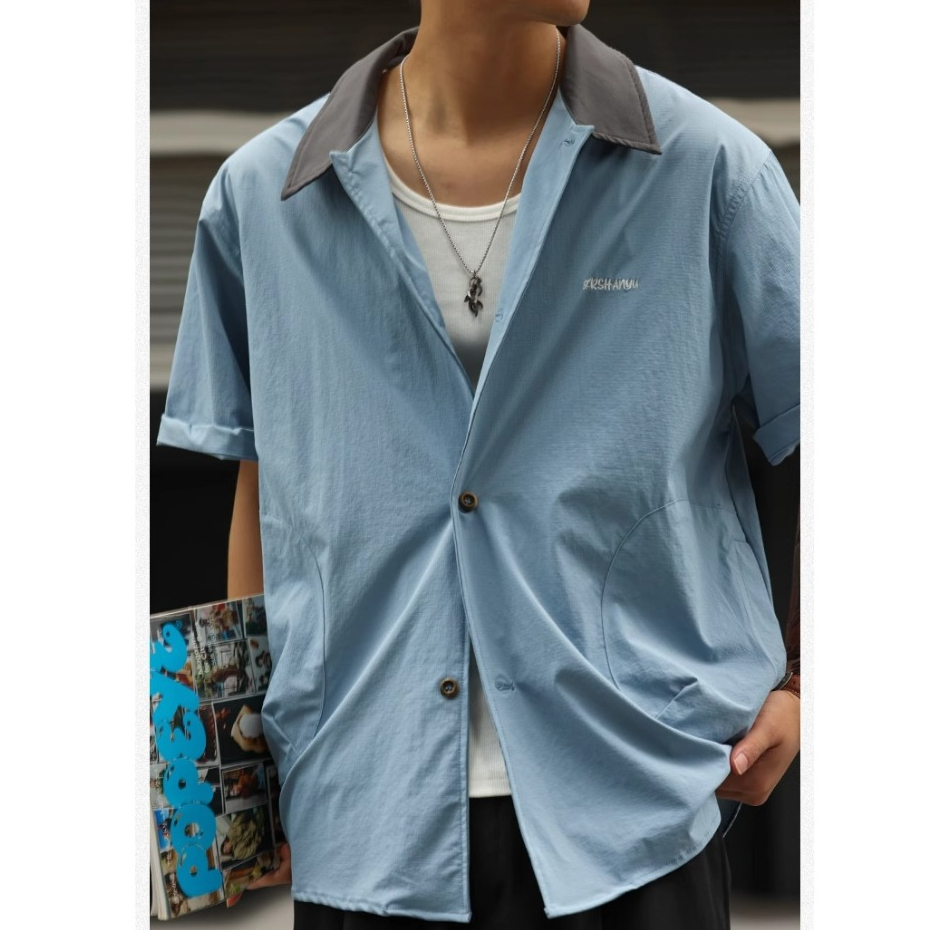 Barn Style Cool Quick-Drying Short-Sleeved Shirt Men Thin Style Diary Wear Shirt Summer