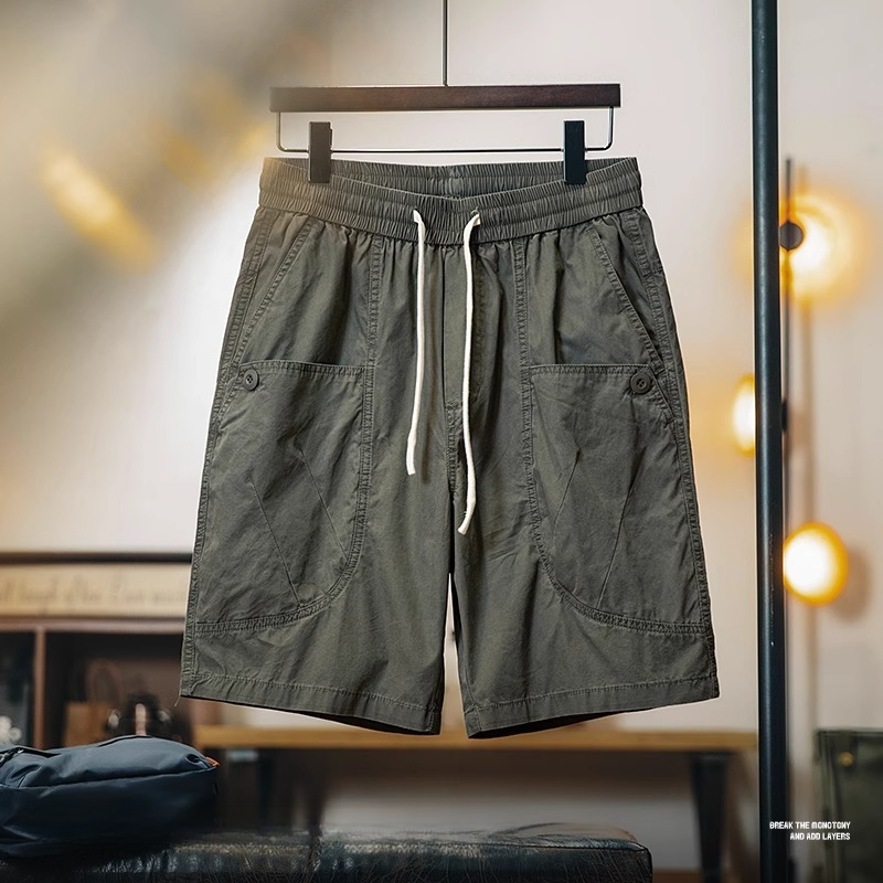 Washed Pure Cotton Overalls Shorts Men Casual Middle Pants Thin Style Loose Five-point Pants