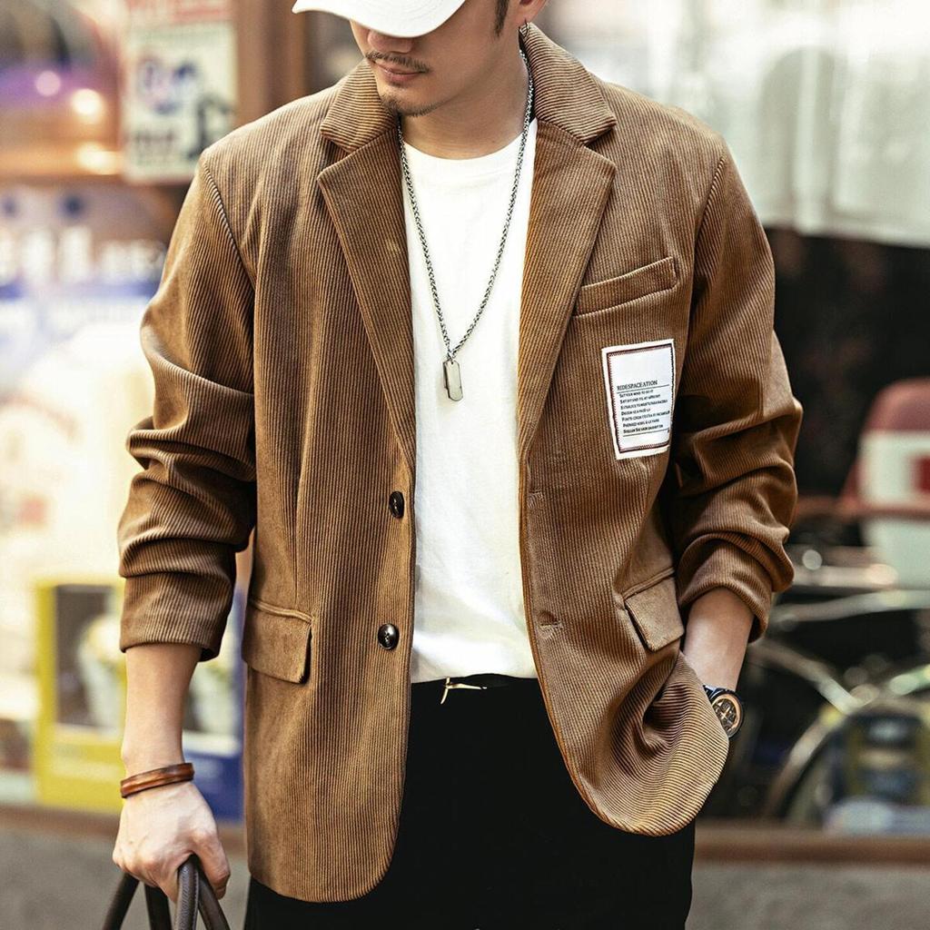 High-End Retro Small Suit Jacket Men Autumn Street Wear Ruffian Handsome Casual Corduroy Suit British Jacket