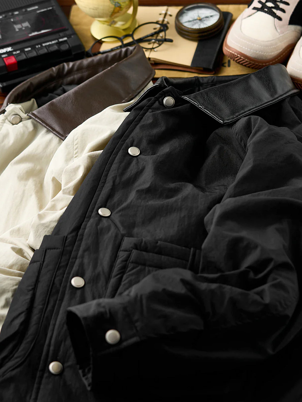 Quilted Lined Hunting Jacket with Leather-Style Collar