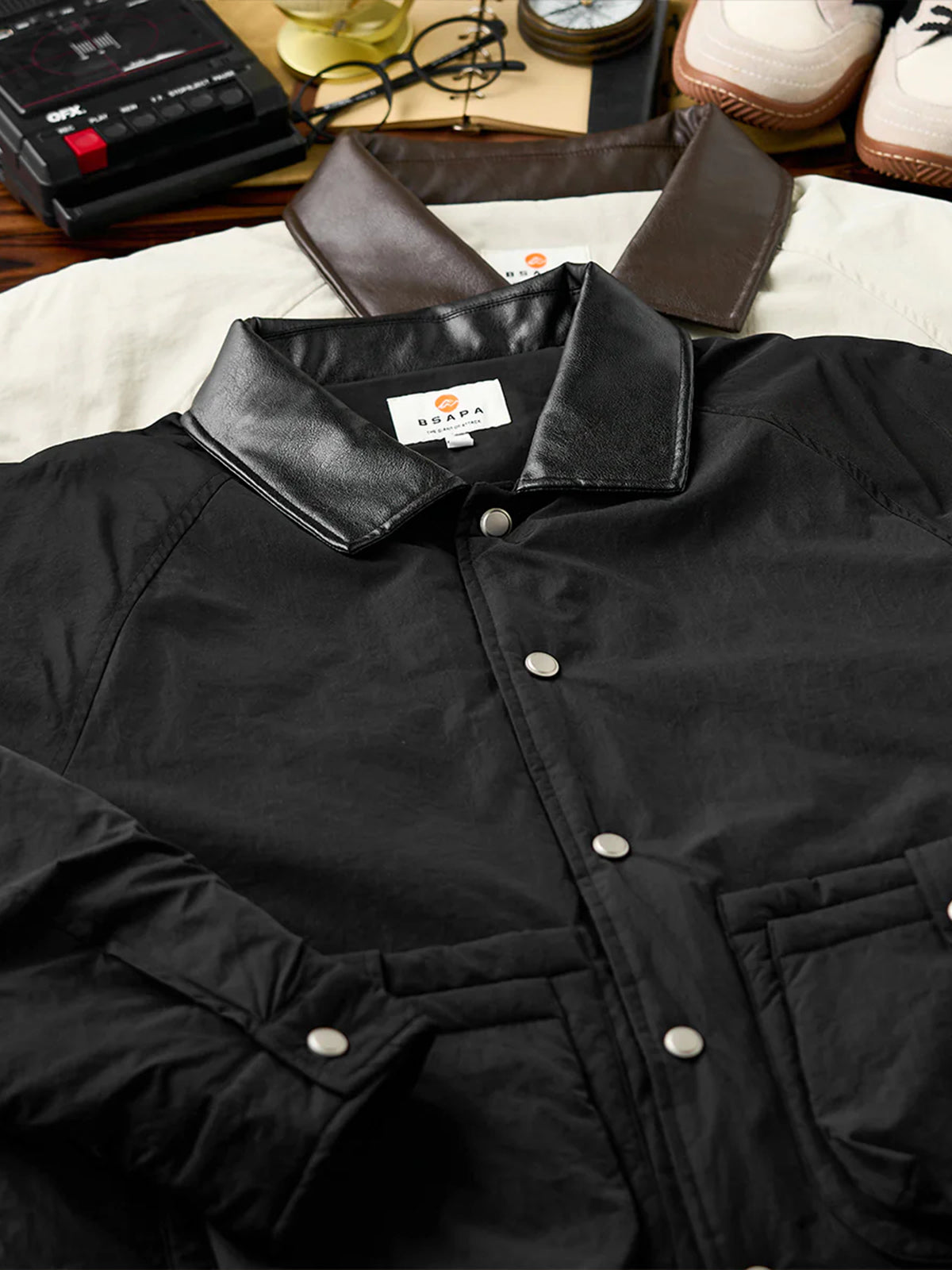 Quilted Lined Hunting Jacket with Leather-Style Collar