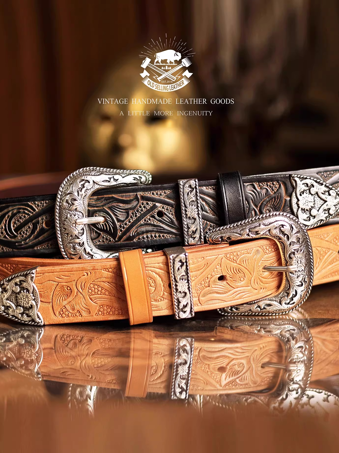 Hand-carved leather belt