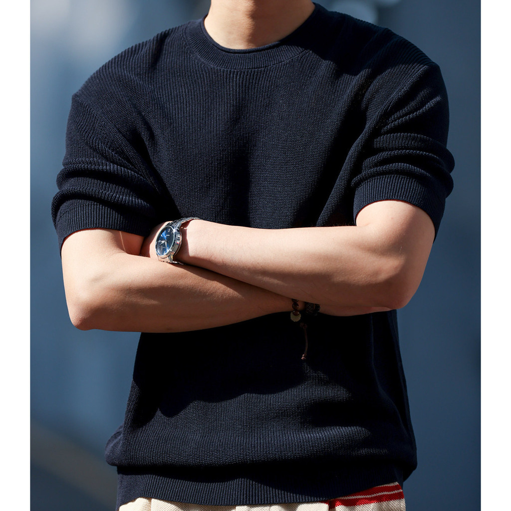 Wuluwear American Casual Tencel Linen Short-Sleeved Sweater Men cleanfit Texture Simple Round Neck T-Shirt