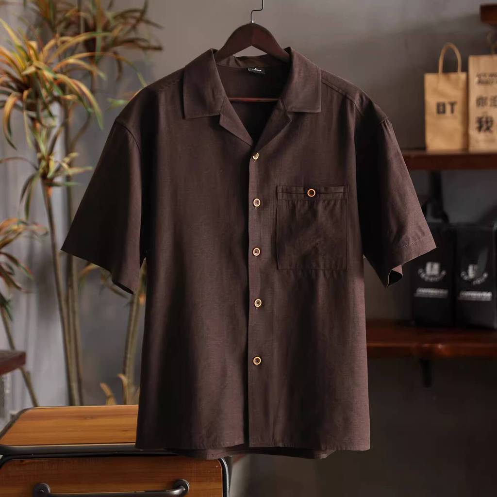 Tencel Linen Cuban Collar Short-Sleeved Shirt