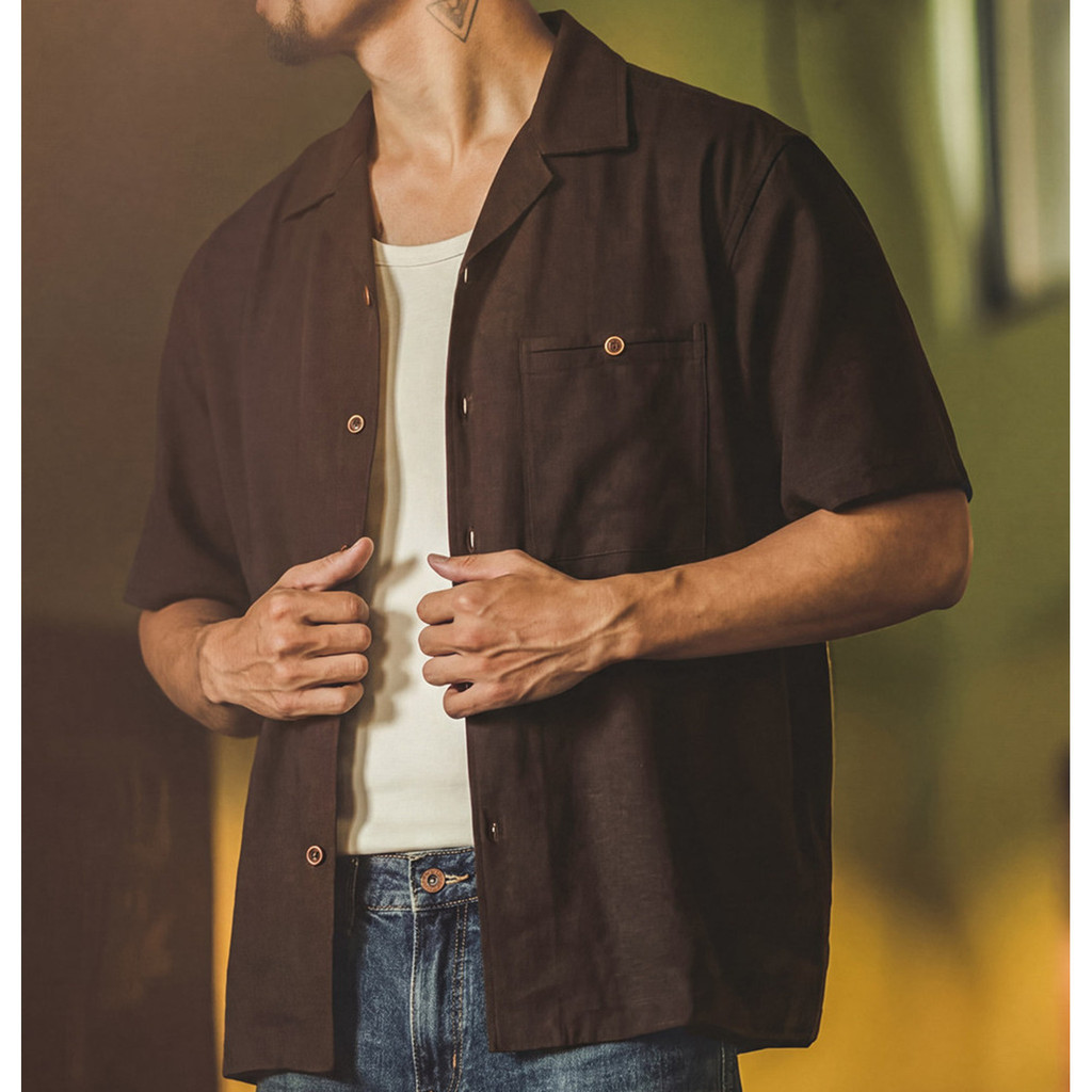 Tencel Linen Cuban Collar Short-Sleeved Shirt