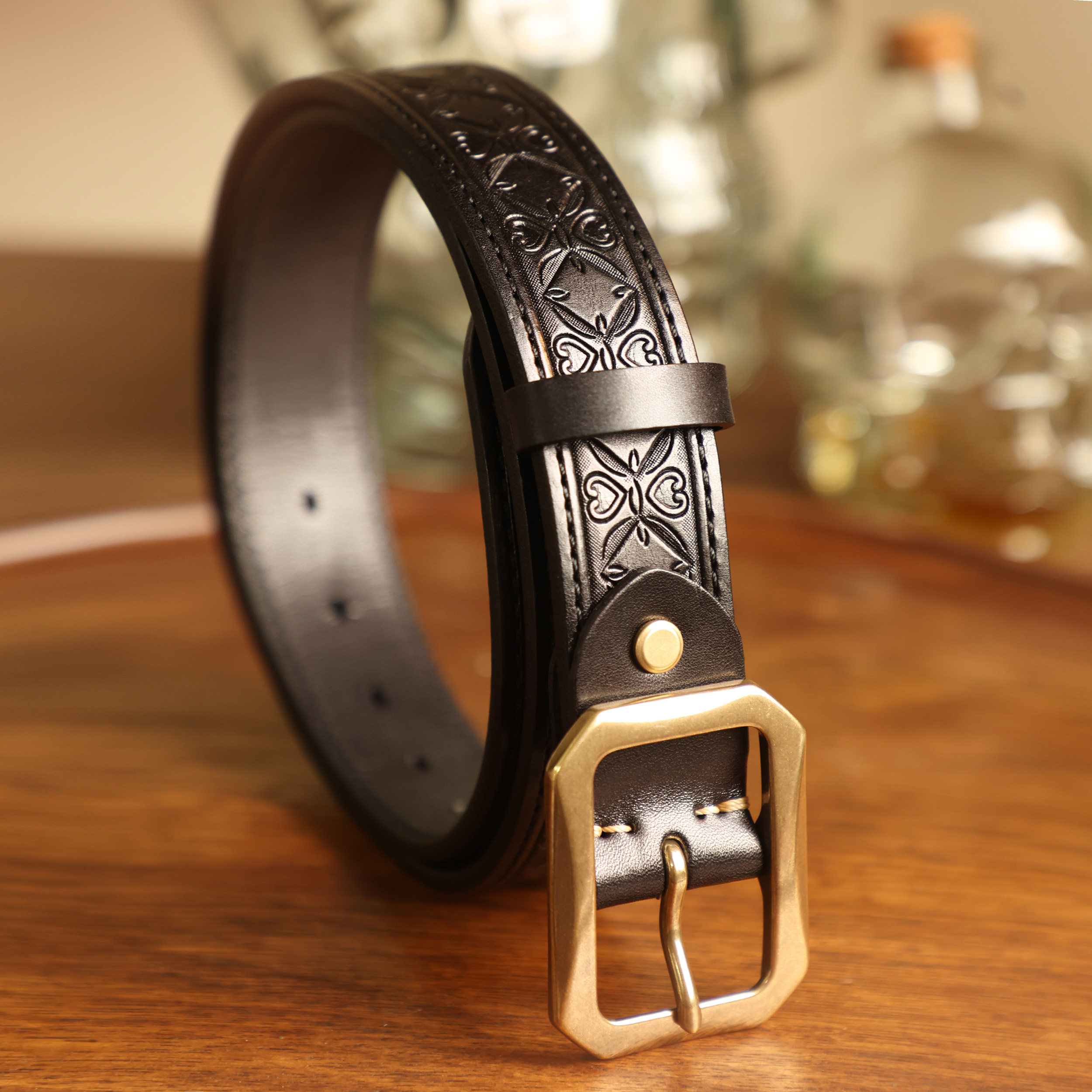 Vintage American-style embossed leather belt