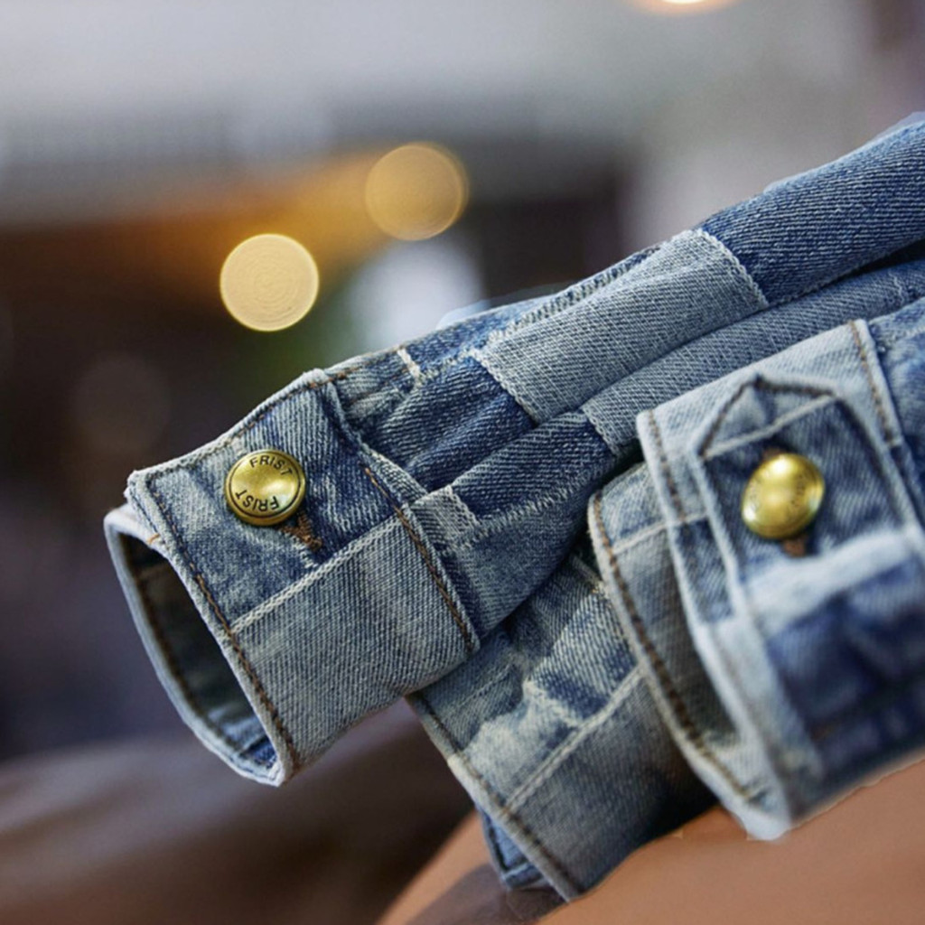 Checkered Washed Denim Jacket