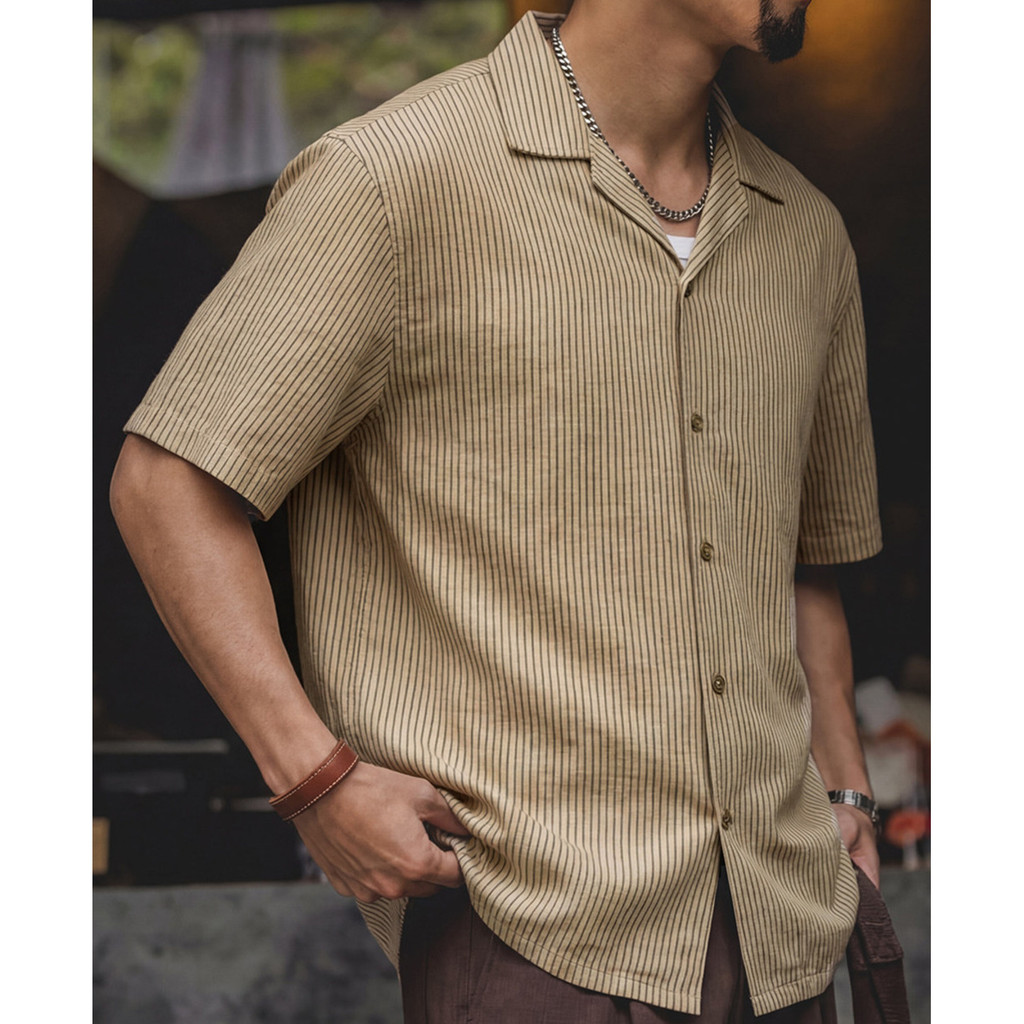 Linen Stripes Cuban Collar Shirt
