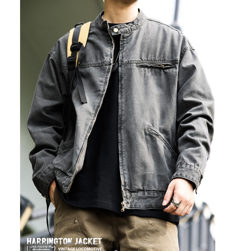 American vintage Stand-Up Collar Carhart Jacket Men Slightly Wide Canvas Distressed Outdoor Tough Guy Cargo Jacket