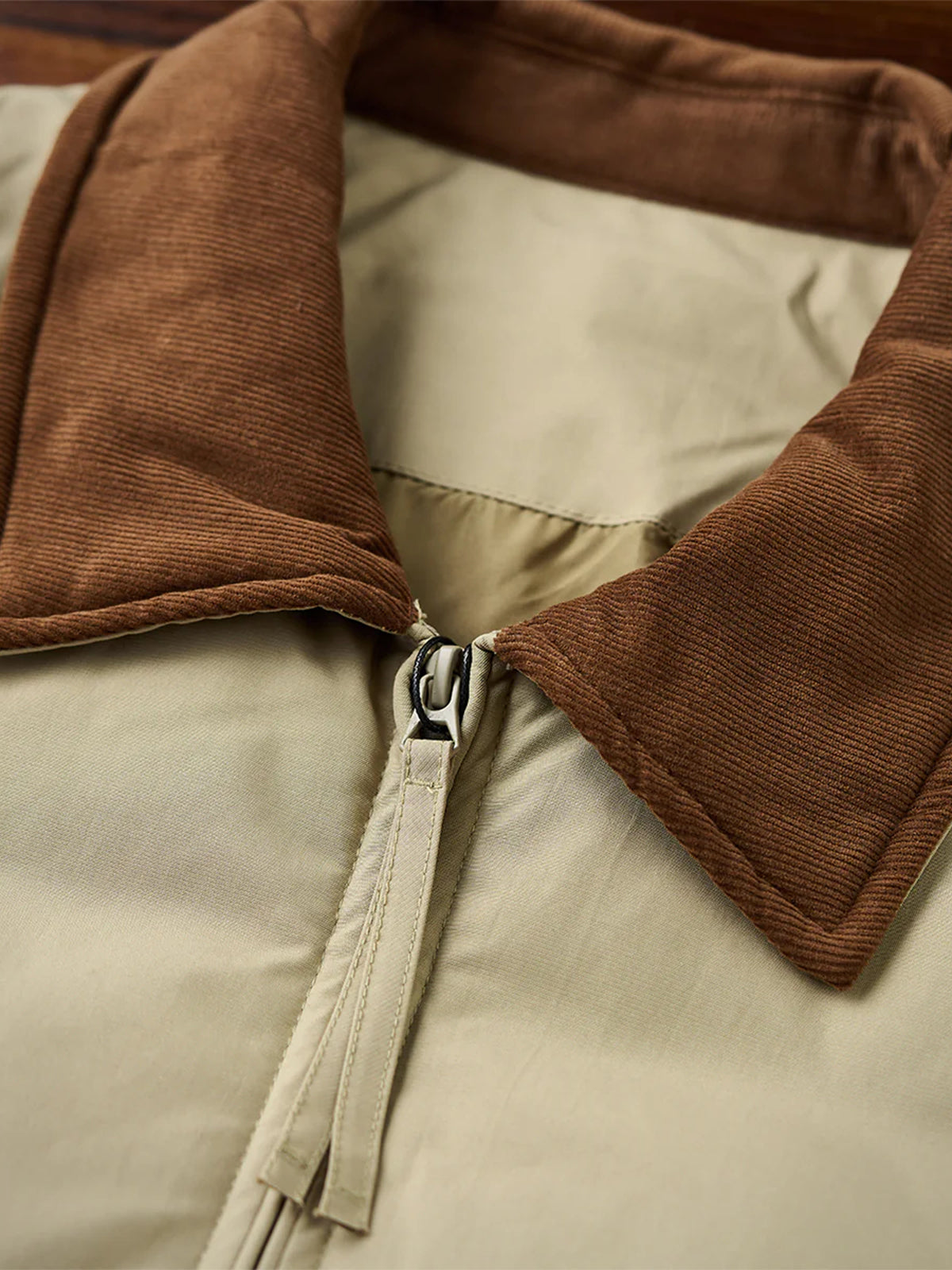 Corduroy-Collar Down Jacket with Cigarette Pockets