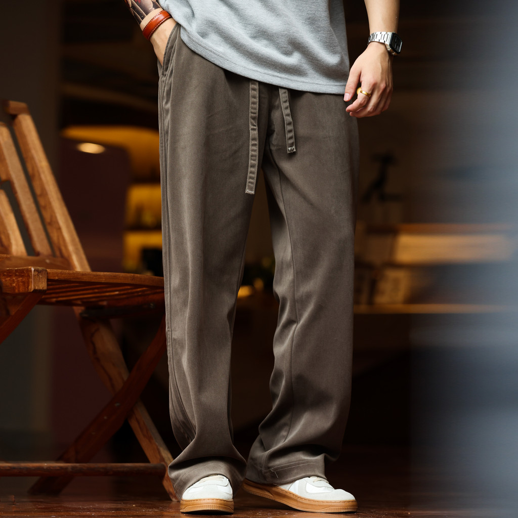American Casual Heavyweight Chenille Drop Casual Pants Men Loose Straight Pleated Elastic Waist Drawstring Sweatpants