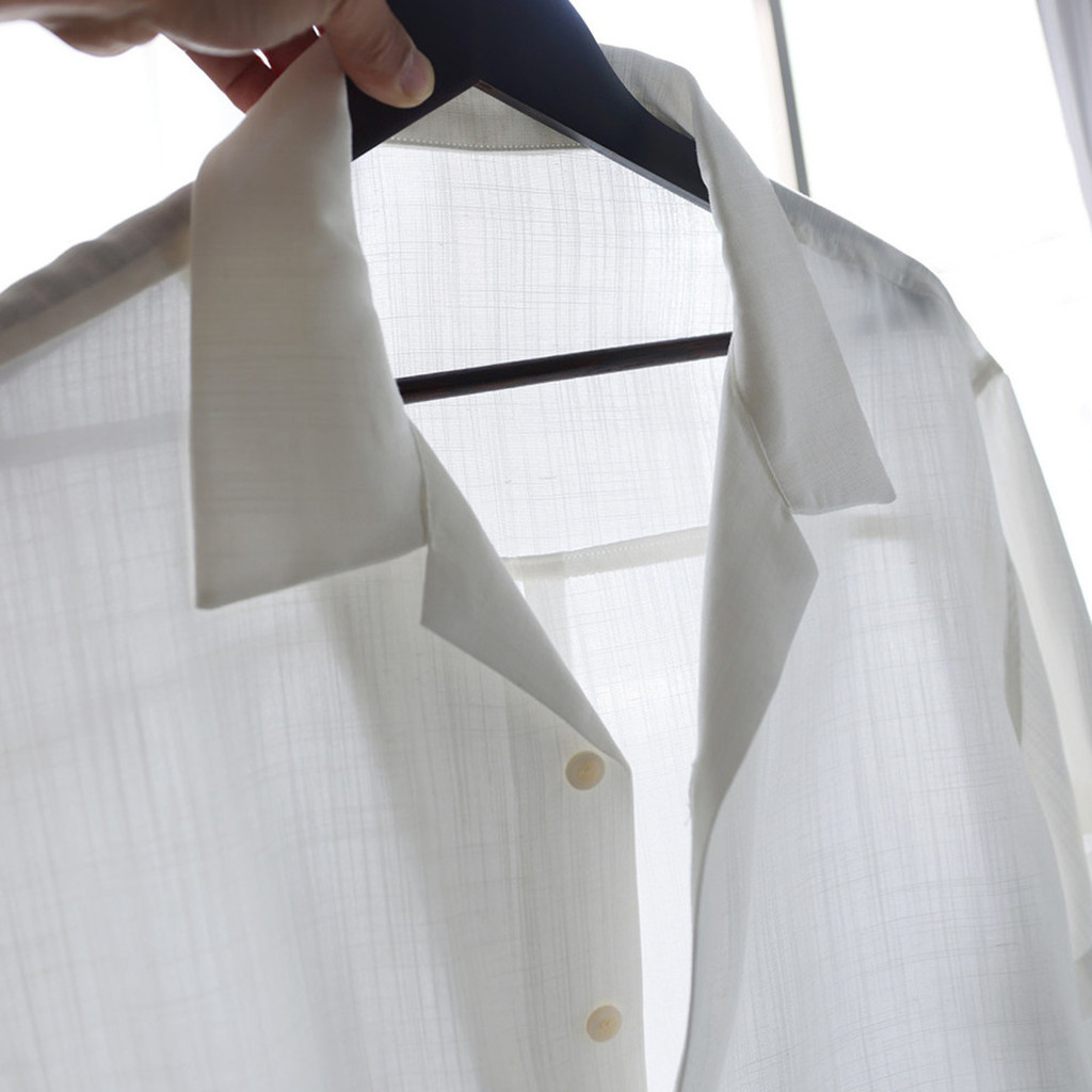 Lyocell Linen Cuban Collar Lyocell WhiteShirt Light Vacation Style Cardigan Shirt